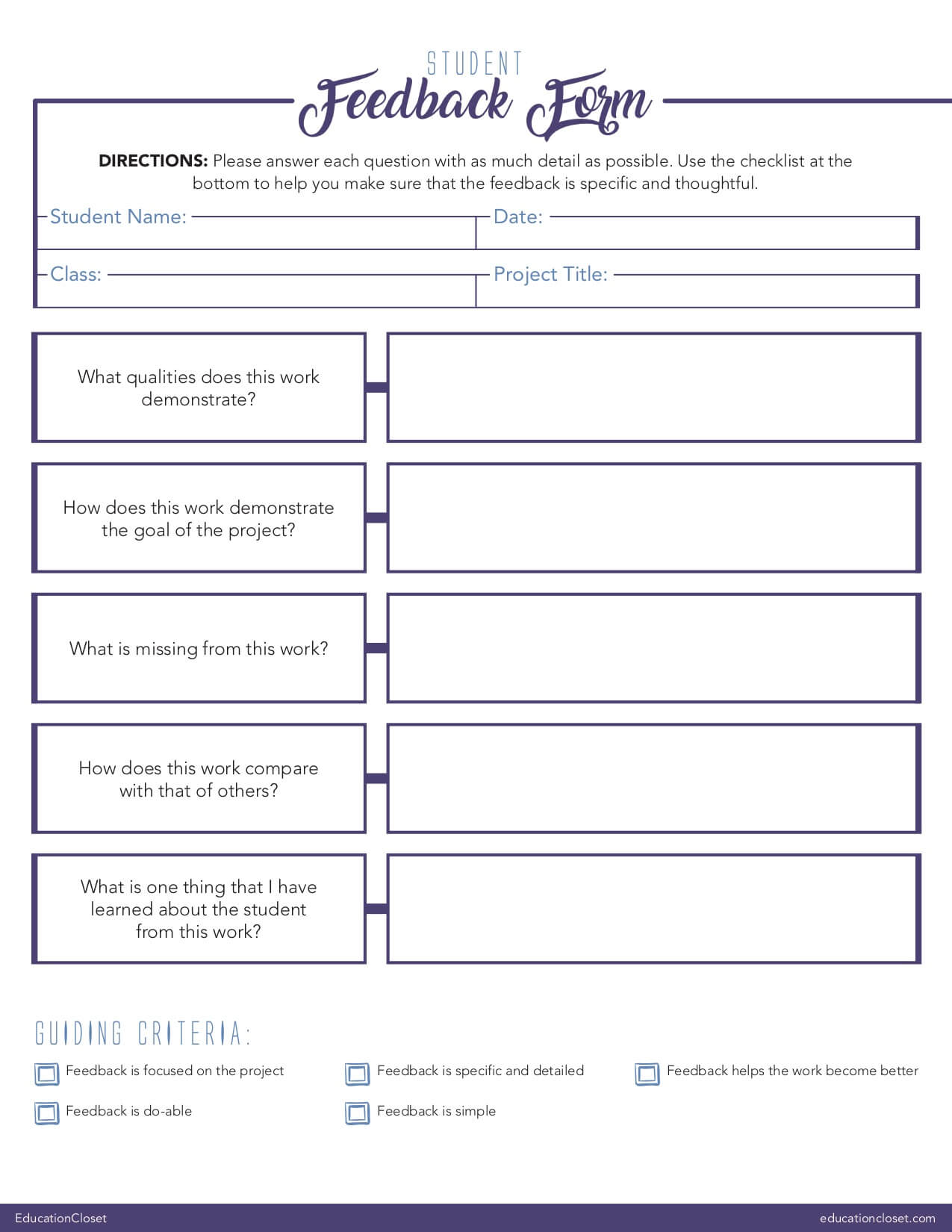 Teacher Created Resources | Free Teacher Printables With Regard To Student Feedback Form Template Word