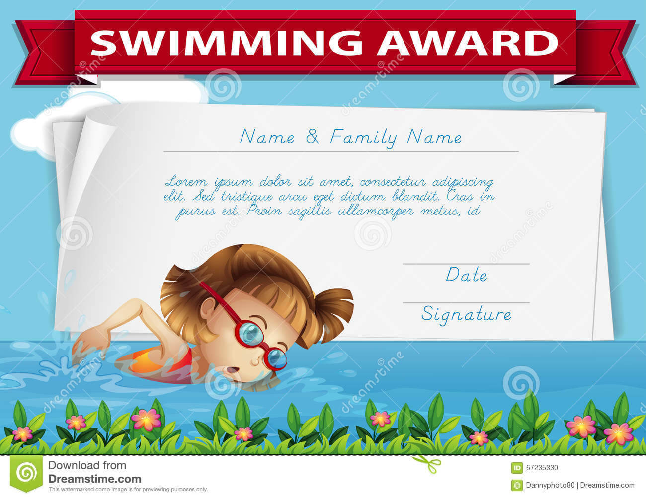Template Certificate Swimming Award Stock Illustrations – 17 Pertaining To Free Swimming Certificate Templates