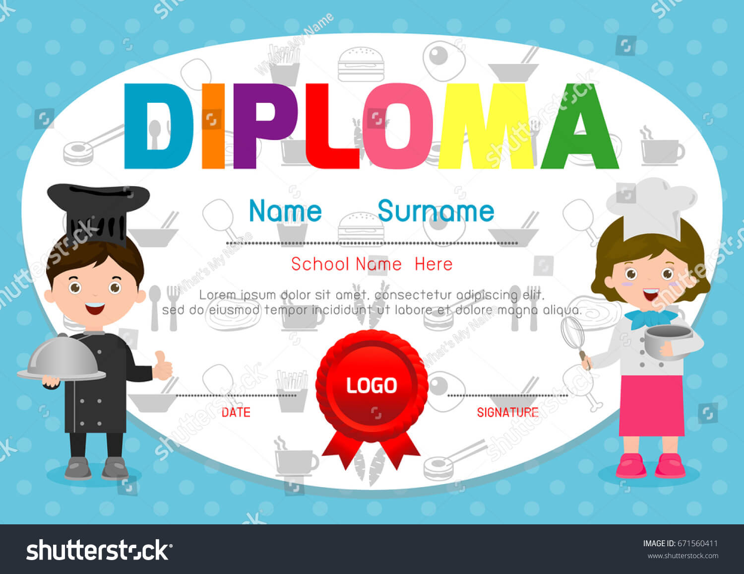 Template Childrens Diplomas Certificates Little Chef With Regard To Children's Certificate Template