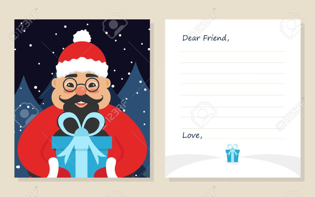Template Greeting Card New Year's Or Merry Christmas Letter To.. Regarding Christmas Note Card Templates