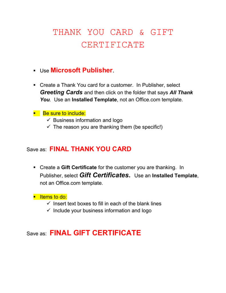 Thank You Card & Gift Certificate Microsoft Publisher . Inside Publisher Gift Certificate Template