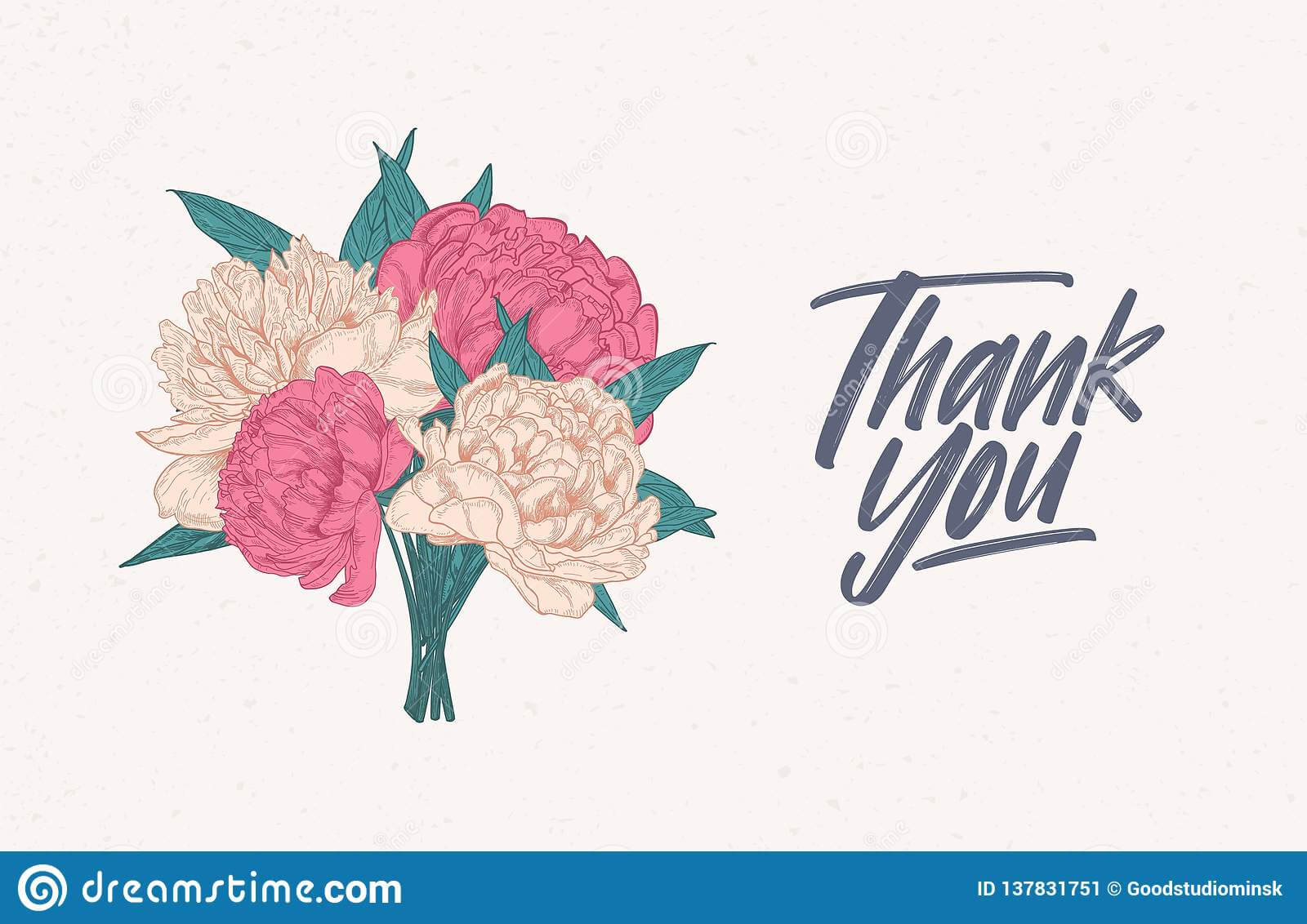 Thank You Note Template Decorated With Bouquet Of Gorgeous Within Thank You Note Card Template