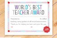 The Fine Porcupine — World's Best Teacher Award, Printable intended for Best Teacher Certificate Templates Free