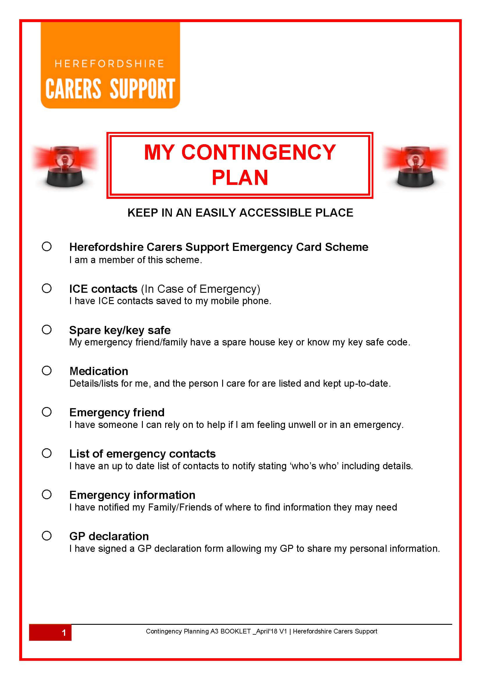 Think Carer, Herefordshire Carers Support. Emergency Card Regarding In Case Of Emergency Card Template