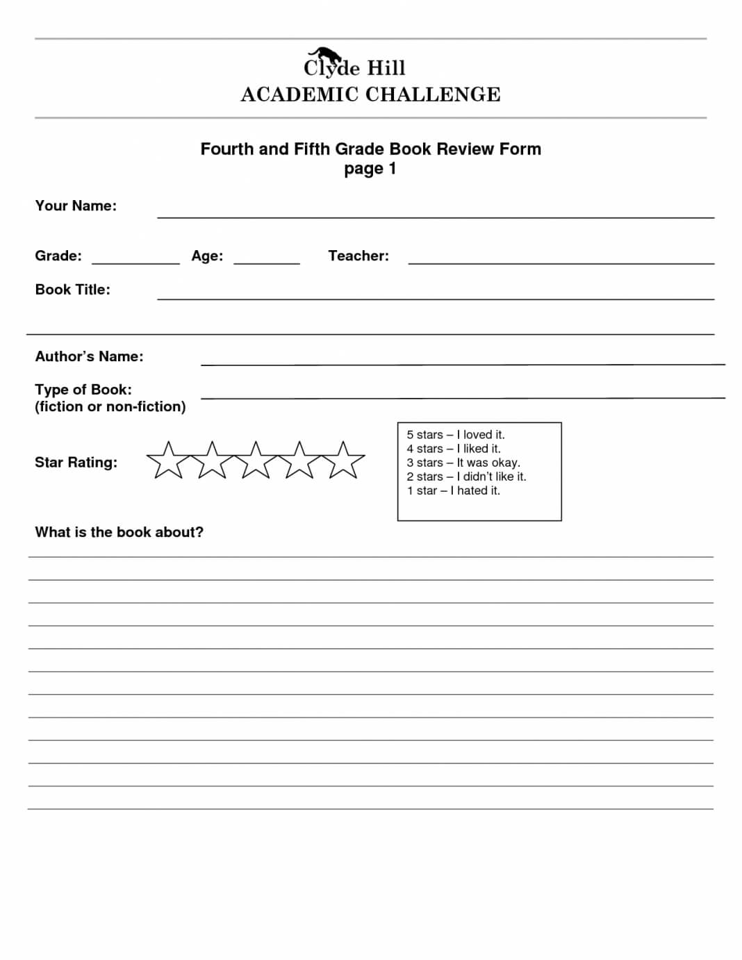 Third Grade Book Report Form 3Rd Fiction 5Th E 132378 Es Throughout Book Report Template Grade 1