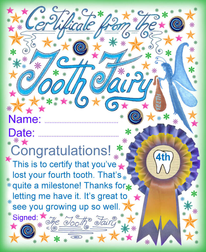 Tooth Fairy Certificate: Award For Losing Your Fourth Tooth Inside Tooth Fairy Certificate Template Free