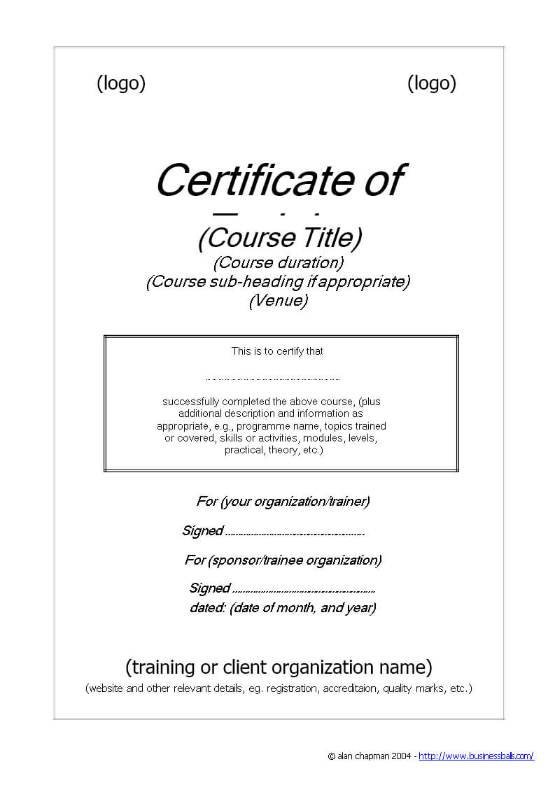Training Certificate | Templates At Allbusinesstemplates With Certificate Of Appearance Template