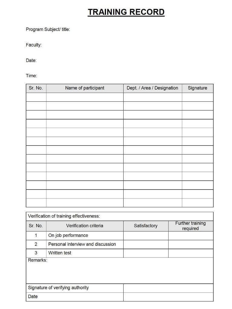 Training Record Format – For Training Report Template Format
