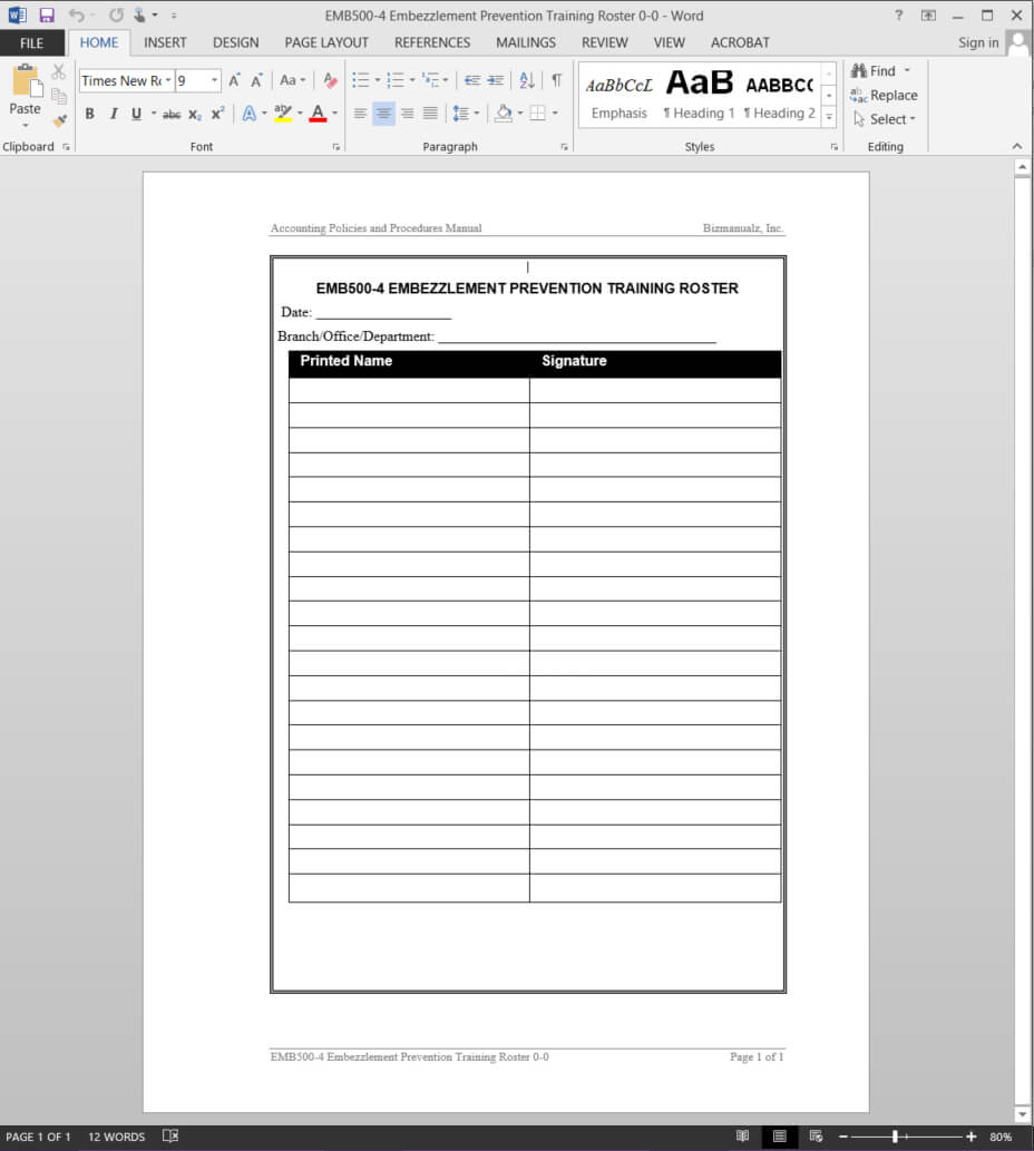 Training Record Template | Emb500 4 Throughout Training Documentation Template Word