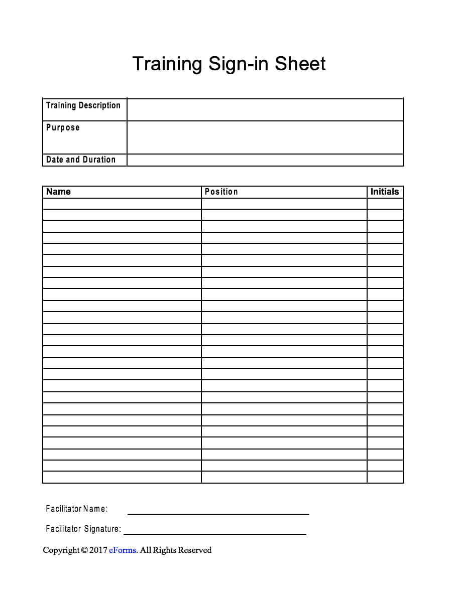 Training Sign In Sheet Template | Eforms – Free Fillable Forms Regarding Training Documentation Template Word