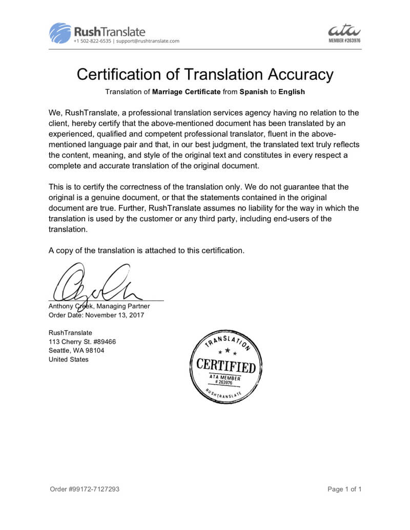 Translation Services In Birth Certificate Translation Template Uscis