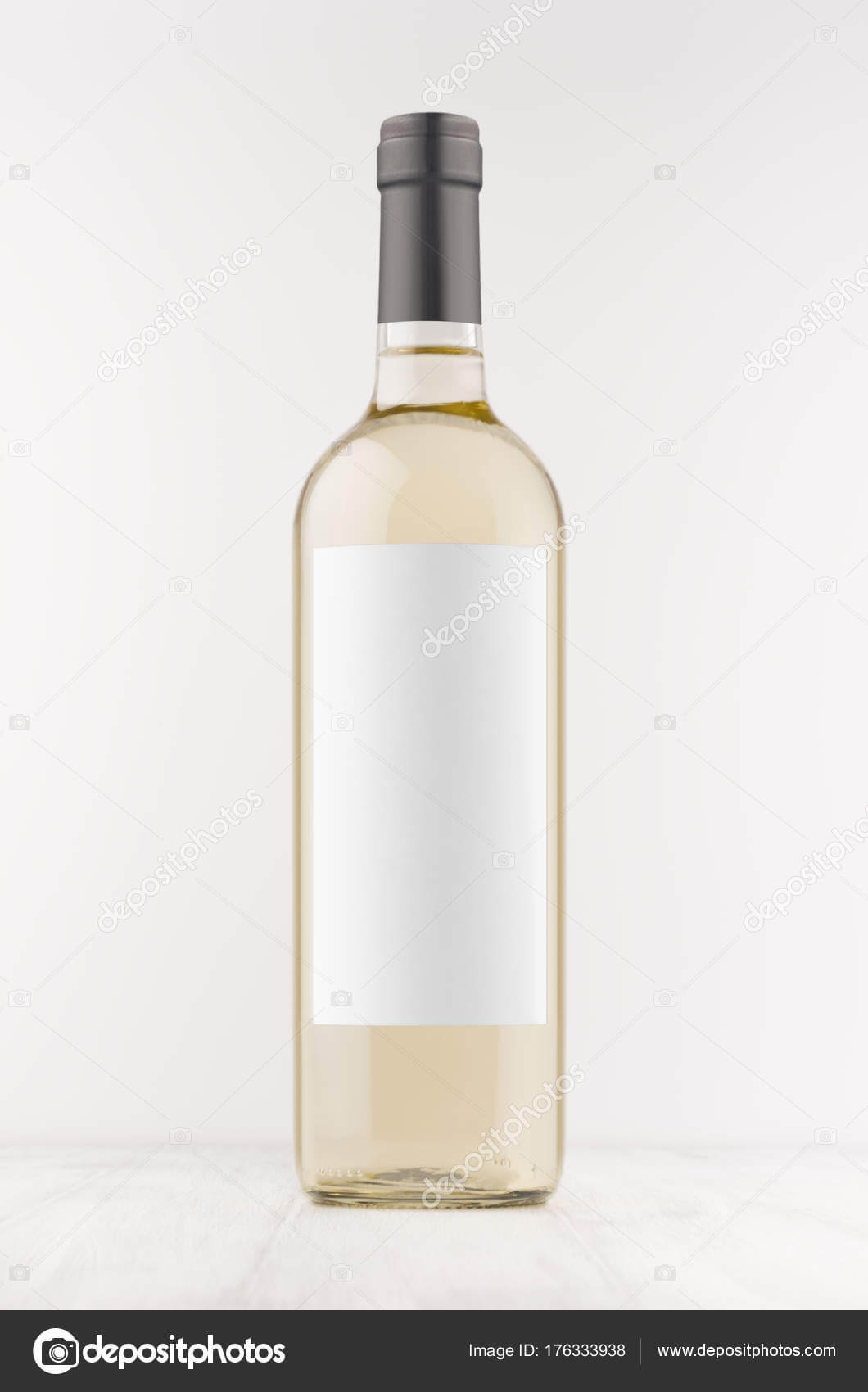 Transparent White Wine Bottle Blank White Label White Wooden Within Blank Wine Label Template