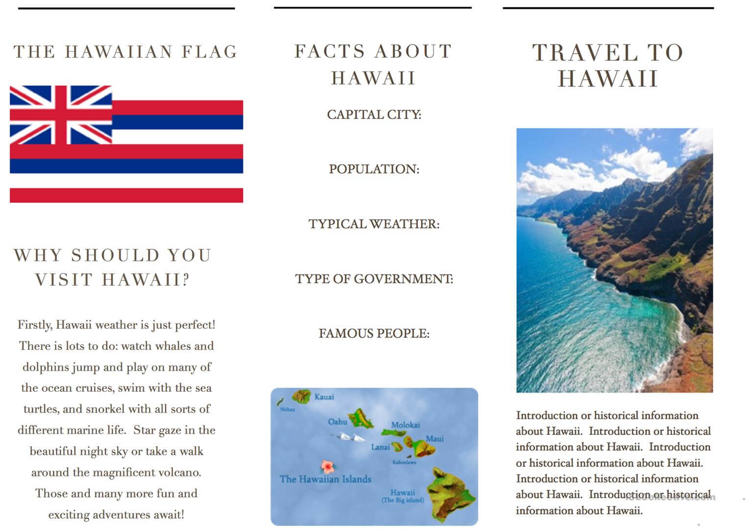 Travel Brochure Template And Example Brochure – English Esl Regarding Country Brochure Template