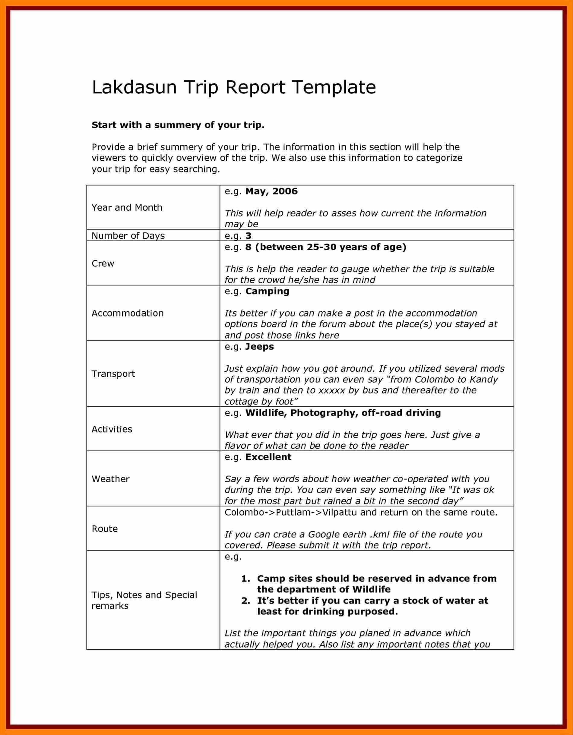 Trip Report Te Examples Business Field Example Pdf Format In Site Visit Report Template Free Download