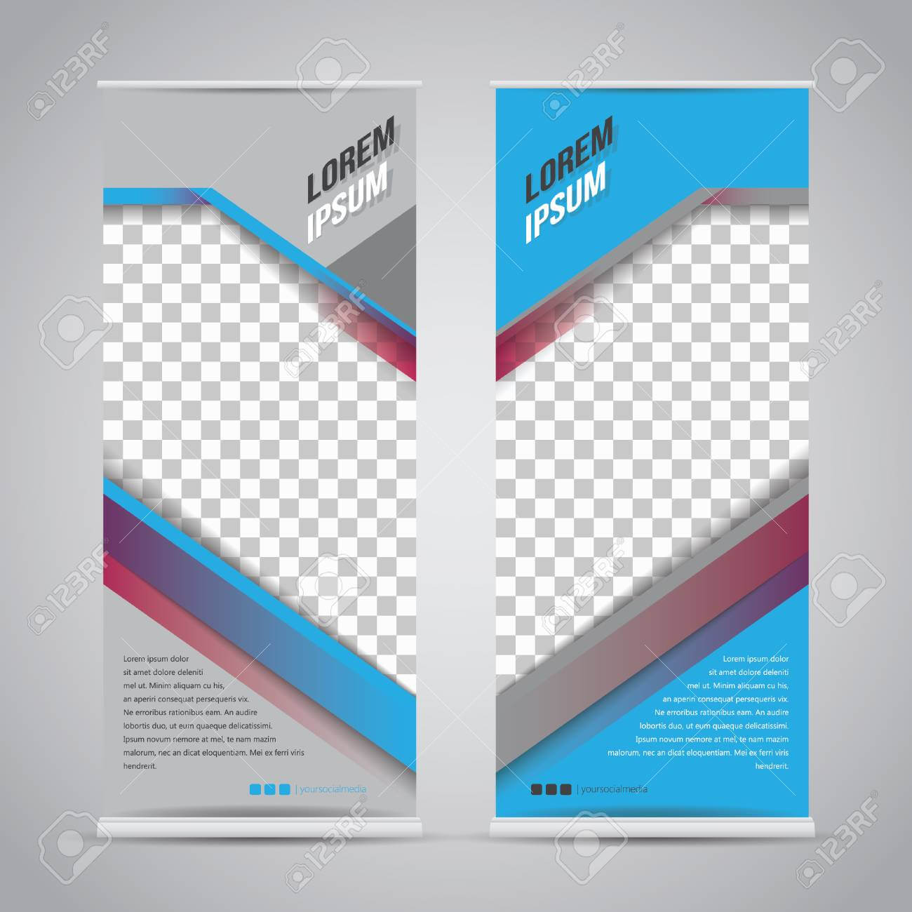 Twin Blue Roll Up Banner Stand Design Template Pertaining To Banner Stand Design Templates