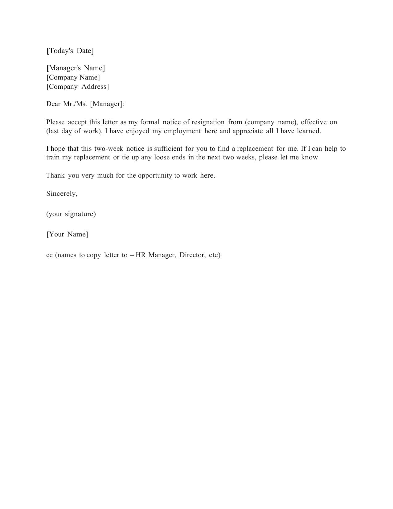 Two Weeks Notice Template Word – Bolan.horizonconsulting.co With Two Week Notice Template Word