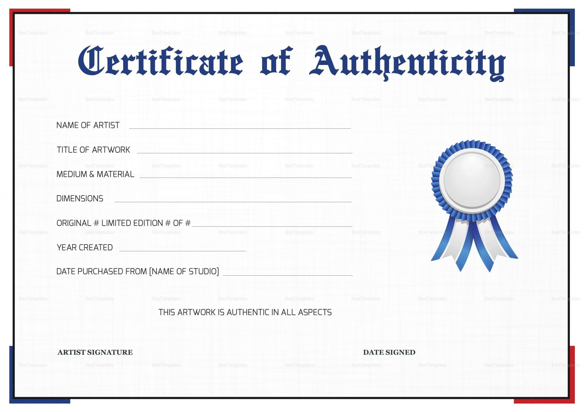 Unique Certificate Of Authenticity Template Free Ideas With Art Certificate Template Free