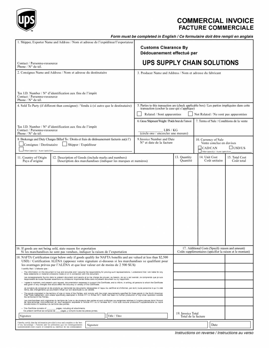 Ups Invoice Form – Topa.mastersathletics.co Throughout Commercial Invoice Template Word Doc