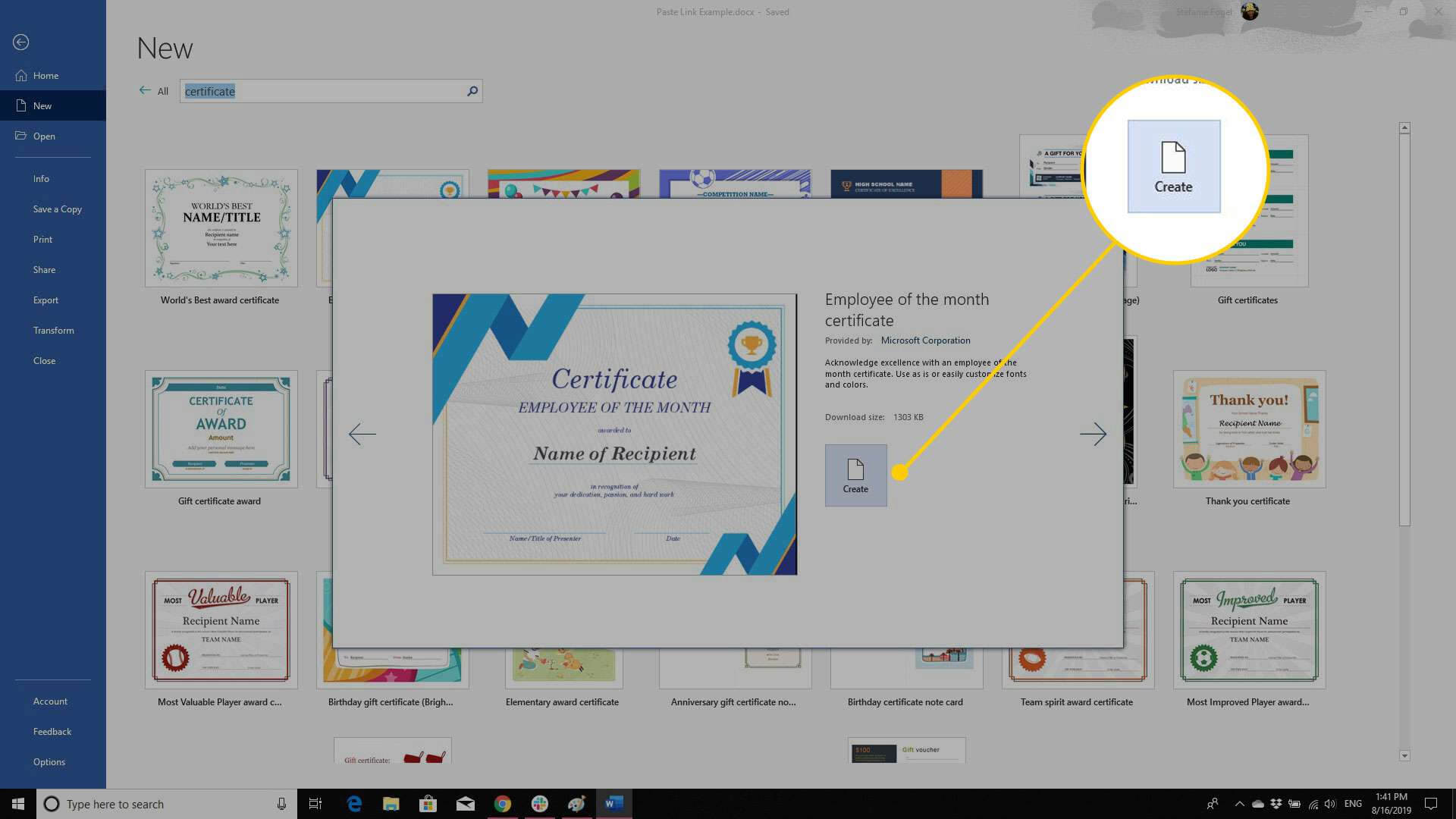 Using A Certificate Template In Microsoft Word With Button Template For Word