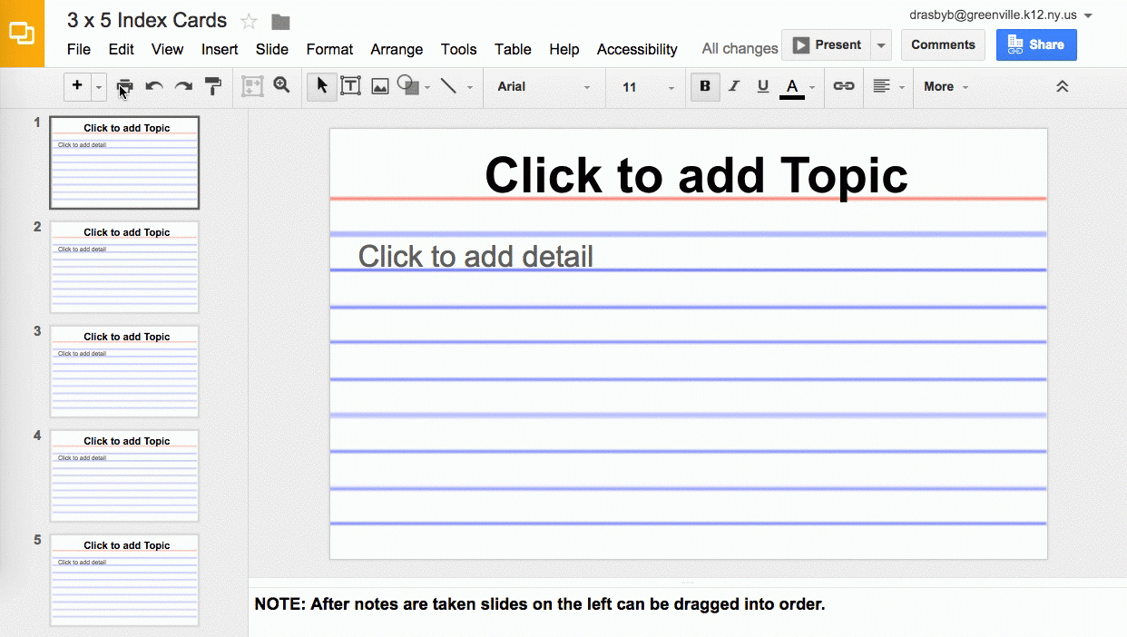 Using Google Slides To View Multiple Slides As One Sheet Intended For Google Docs Index Card Template