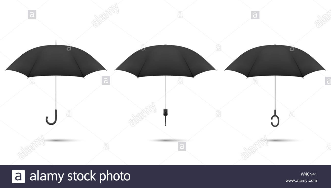Vector 3D Realistic Render Black Blank Umbrella Icon Set With Blank Umbrella Template
