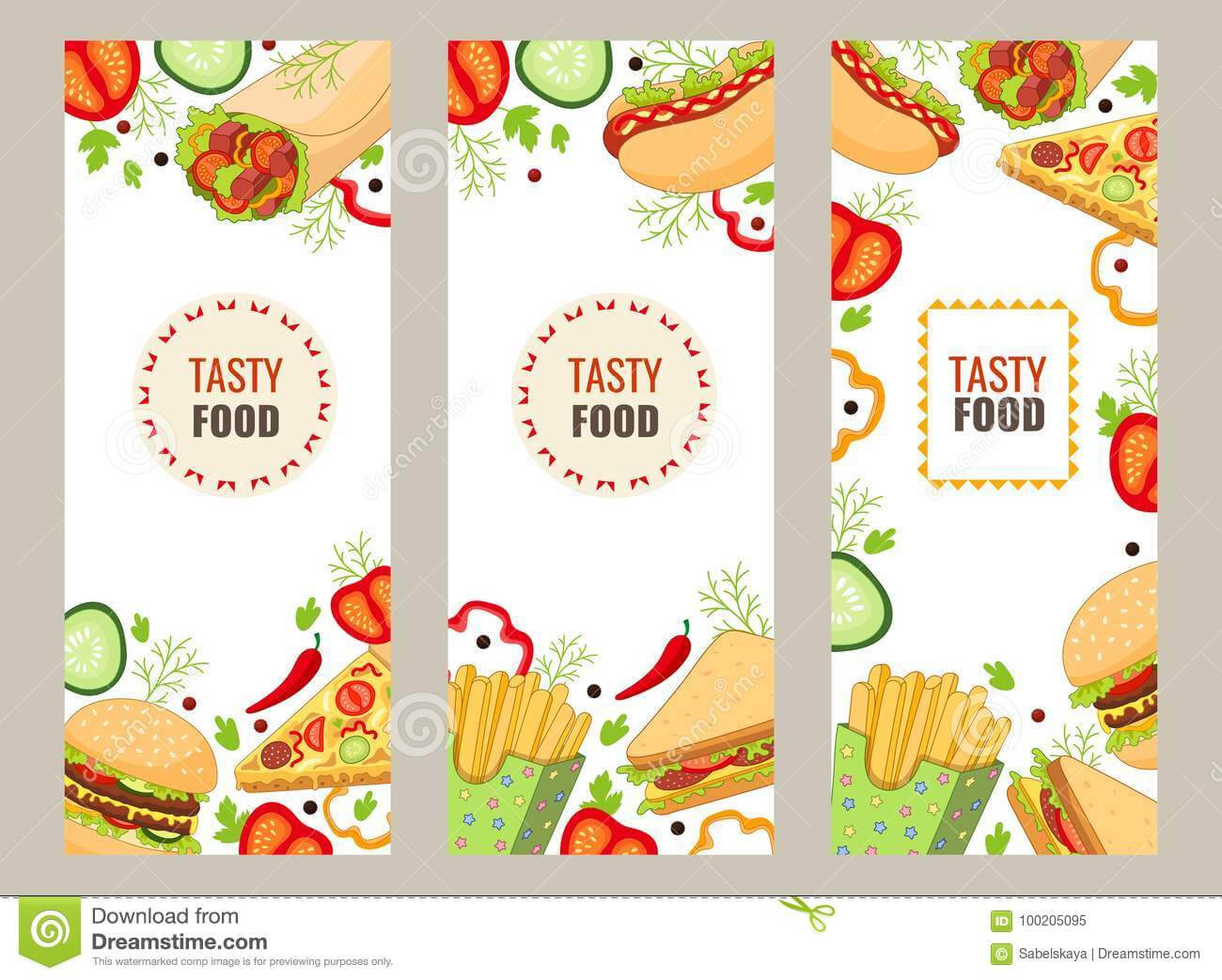 Vector Cartoon Flat Fast Food Banner Template Set Stock Inside Food Banner Template