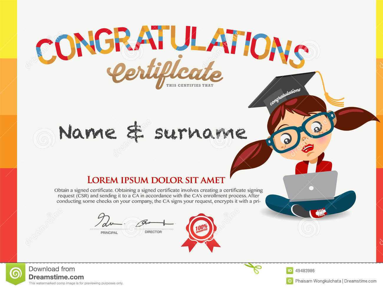 Vector Certificate For School Children Template. Stock With Regard To Children's Certificate Template