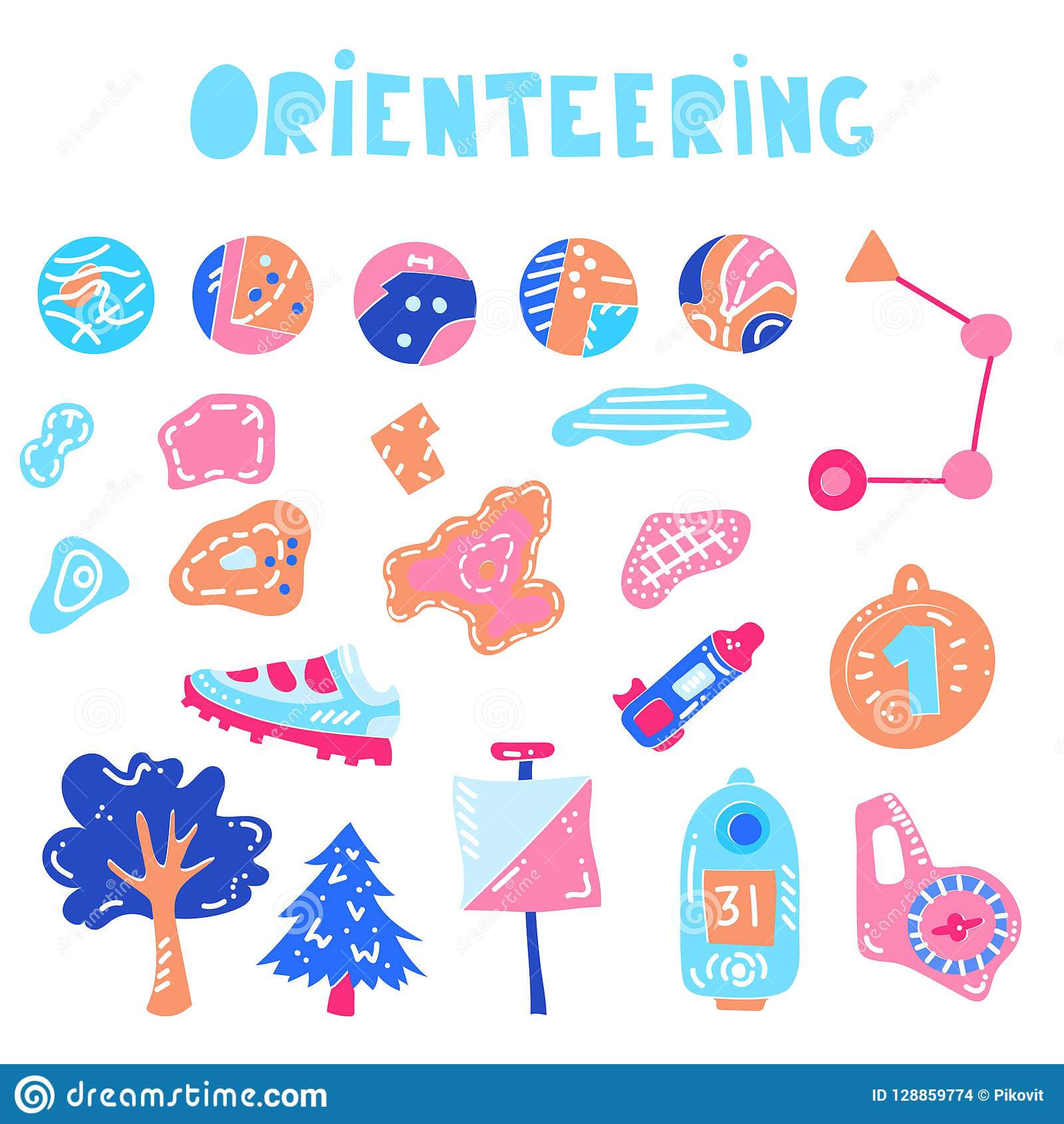 Vector Illustration Of Orienteering Map Signs Stock Vector For Orienteering Control Card Template