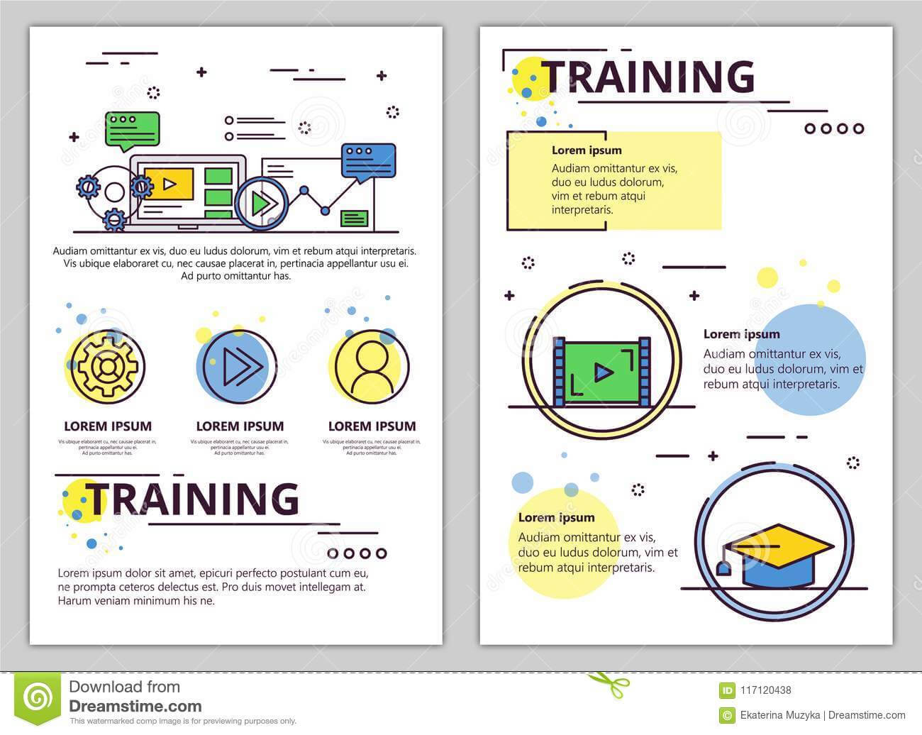 Vector Line Art Training Poster, Banner Template Stock Regarding Training Brochure Template
