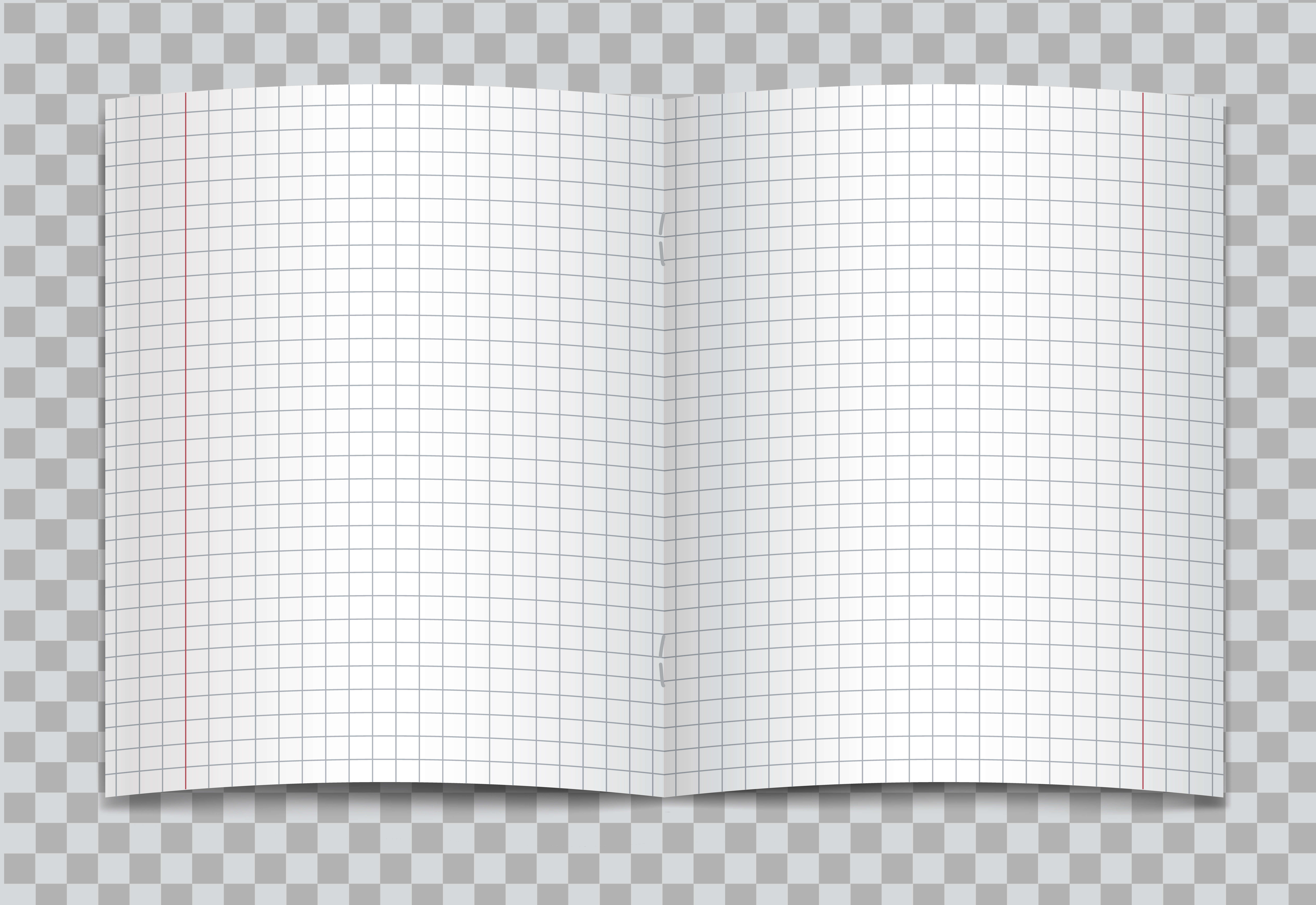Vector Opened Realistic Squared Elementary School Copybook With Staples Banner Template