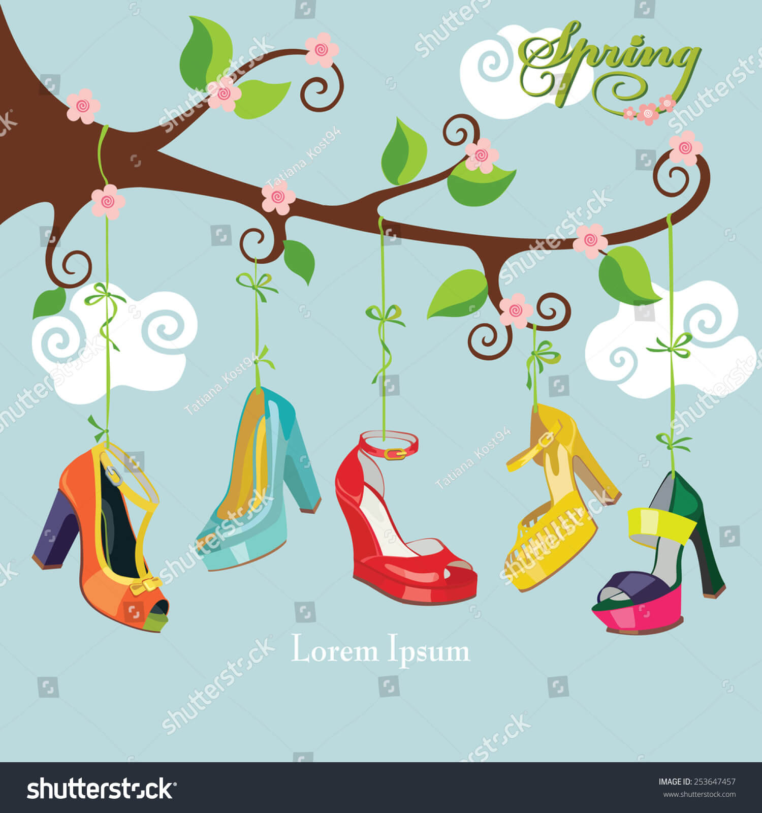 Vector Spring Cardflowering Branch Colored High Stock Vector Regarding High Heel Shoe Template For Card