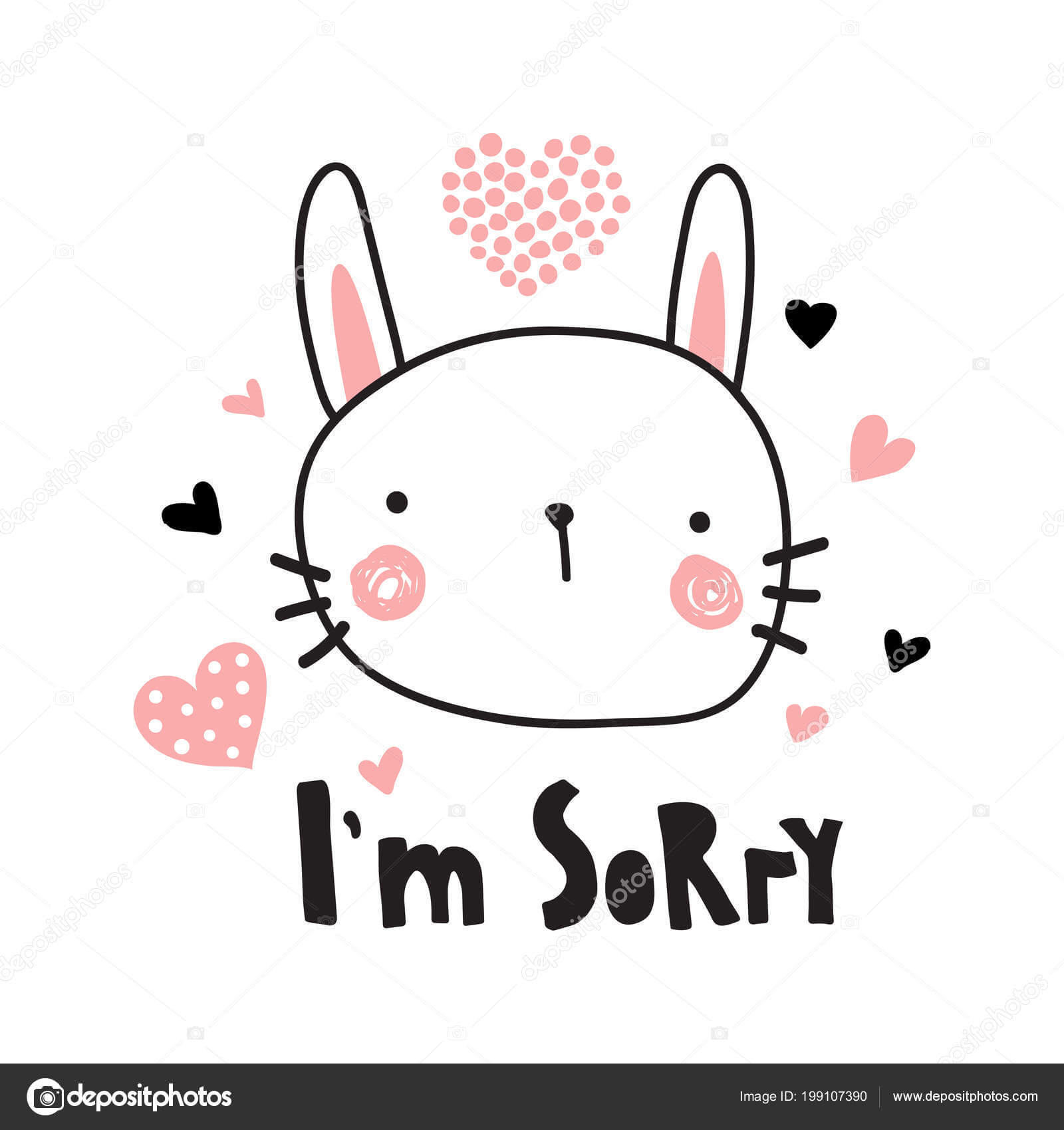Vector Template Greeting Card Sorry Text Cute Bunny With Regard To Sorry Card Template