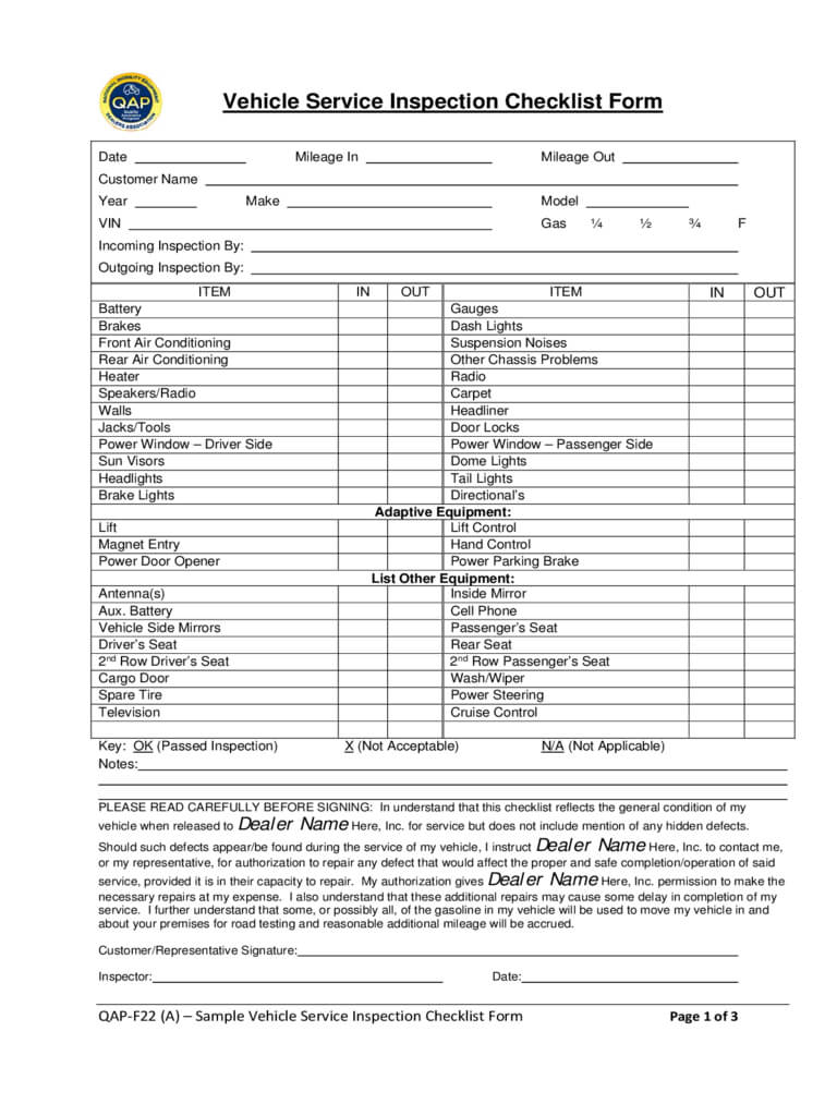 Vehicle Inspection Checklist Template – 2 Free Templates In Within Vehicle Checklist Template Word