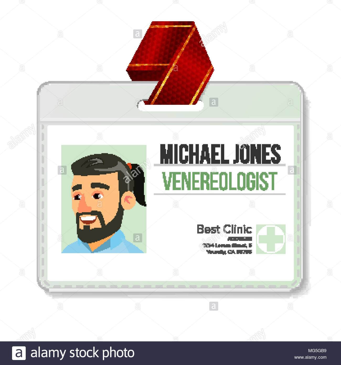 Venereologist Identification Badge Vector. Man. Id Card With Hospital Id Card Template