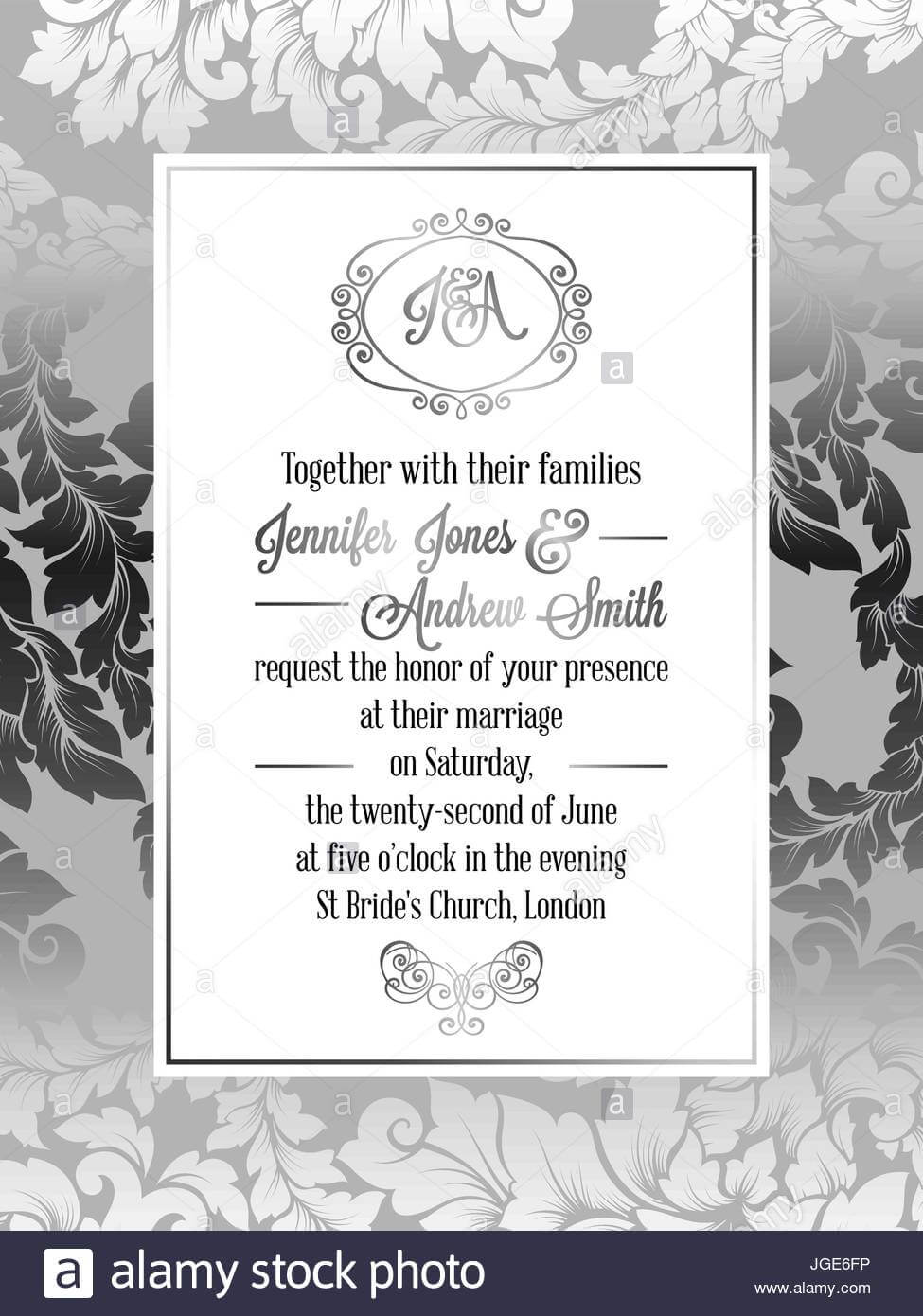 Vintage Baroque Style Wedding Invitation Card Template With Church Wedding Invitation Card Template
