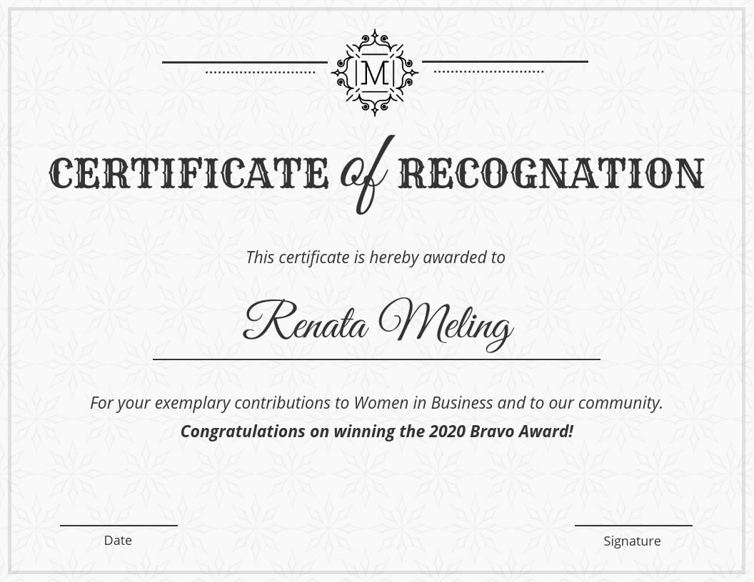 Vintage Certificate Of Recognition Template With Regard To Template For Certificate Of Award