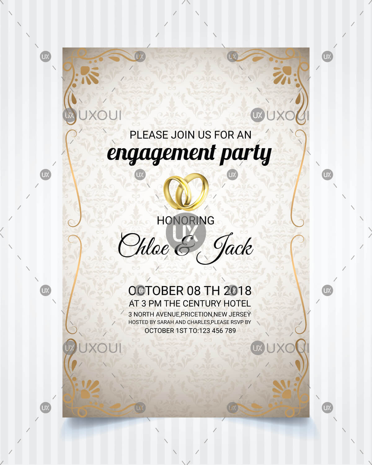 Vintage Style Wedding Engagement Party Invitation Card Template Design  Vector Regarding Engagement Invitation Card Template