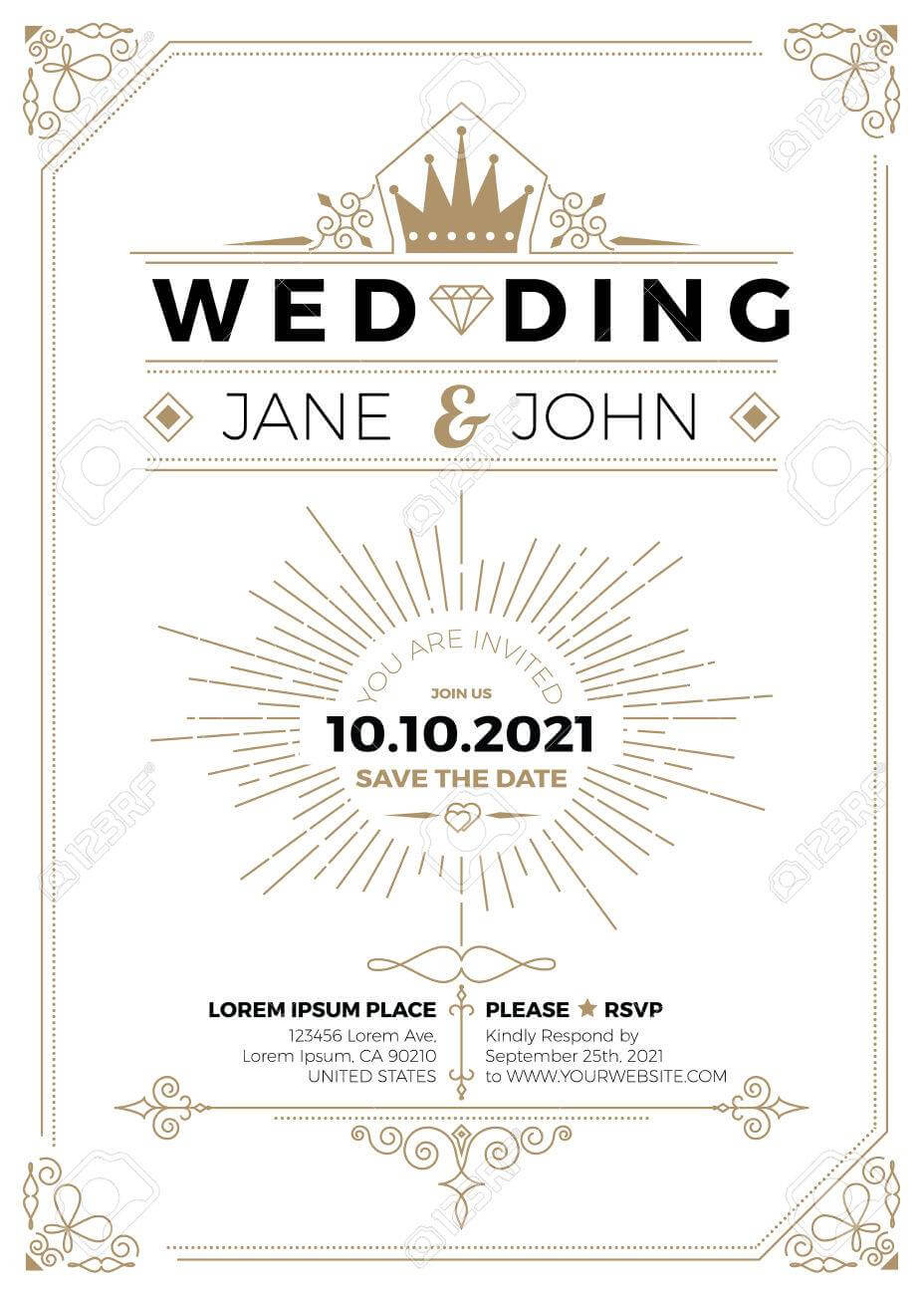 Vintage Wedding Invitation Card A5 Size Frame Layout Print Template For Wedding Card Size Template
