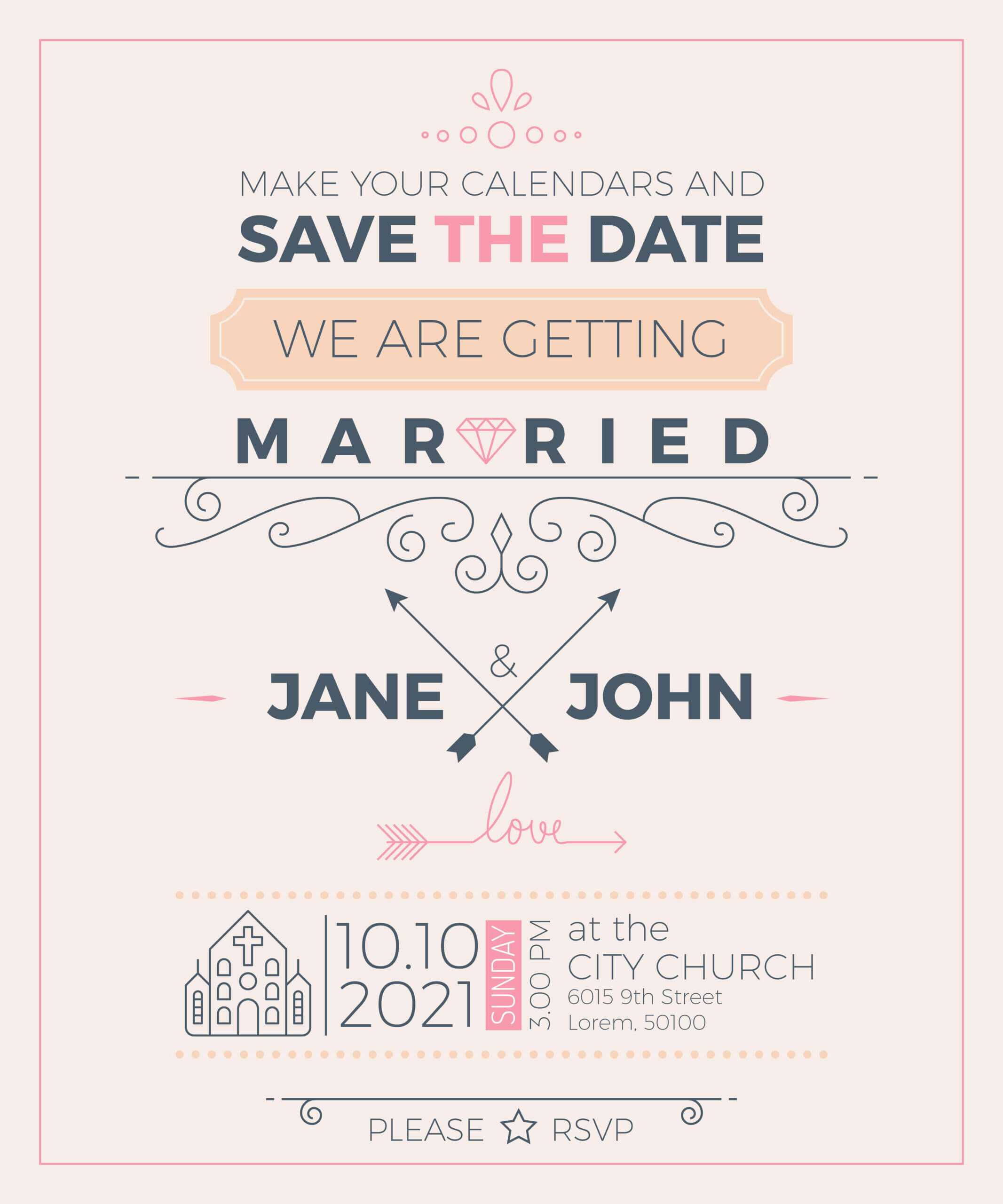 Vintage Wedding Invitation Card Template – Download Free In Church Wedding Invitation Card Template