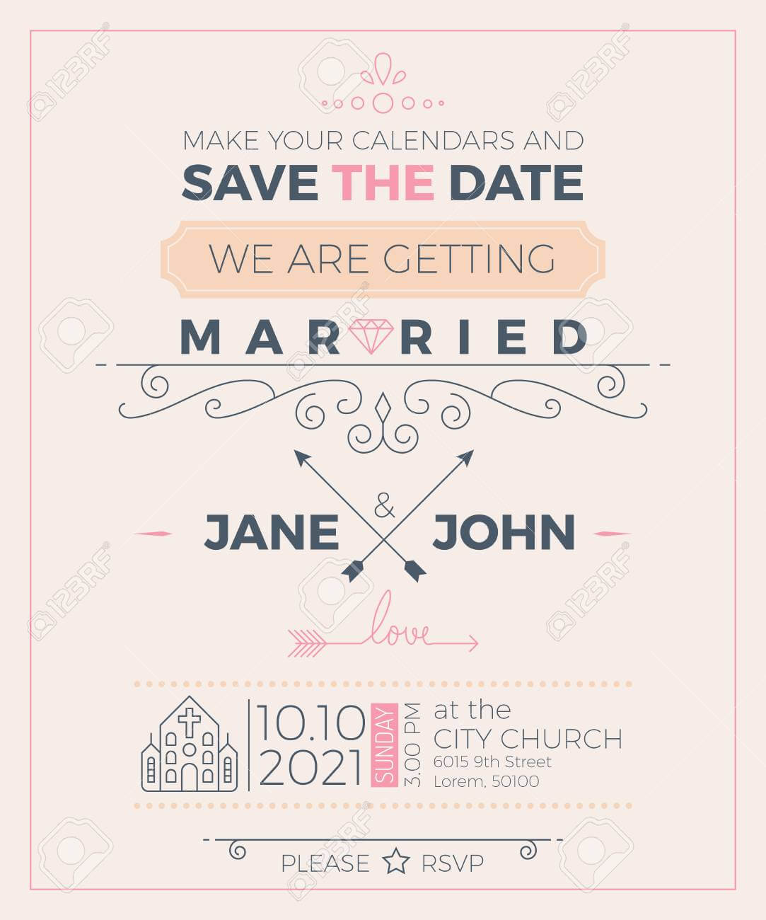 Vintage Wedding Invitation Card Template With Clean & Simple.. Pertaining To Church Invite Cards Template
