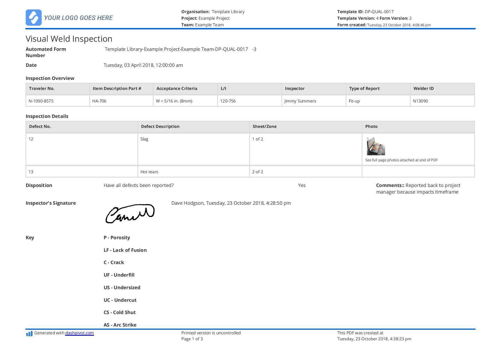 Visual Weld Inspection Template – Better Than Pdf And Excel Regarding Welding Inspection Report Template