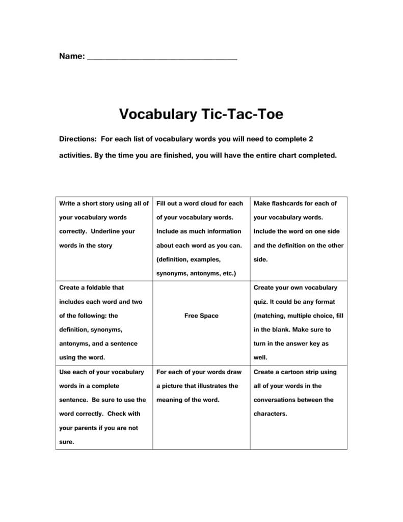 Vocabulary Tic Tac Toe In Tic Tac Toe Template Word