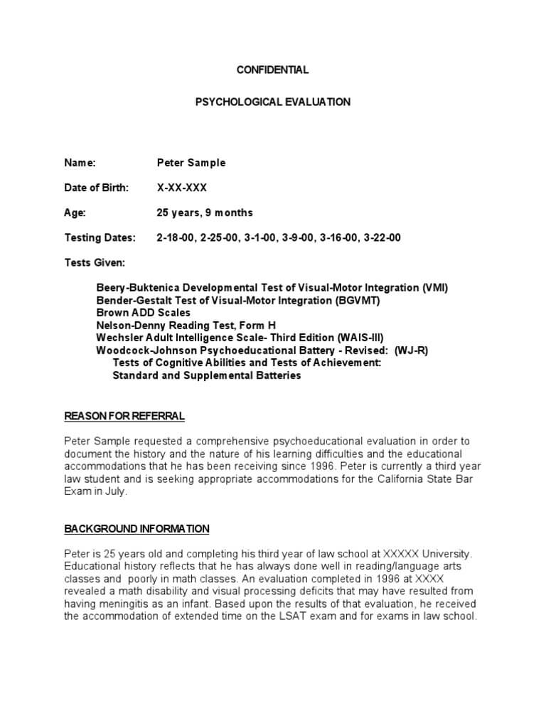 Wais Iv Sample Report Largepreview Examples Pdf An For Psychoeducational Report Template
