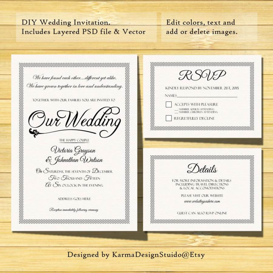 Wedding Invitation Template – Instant Download – Printable Regarding Template For Rsvp Cards For Wedding