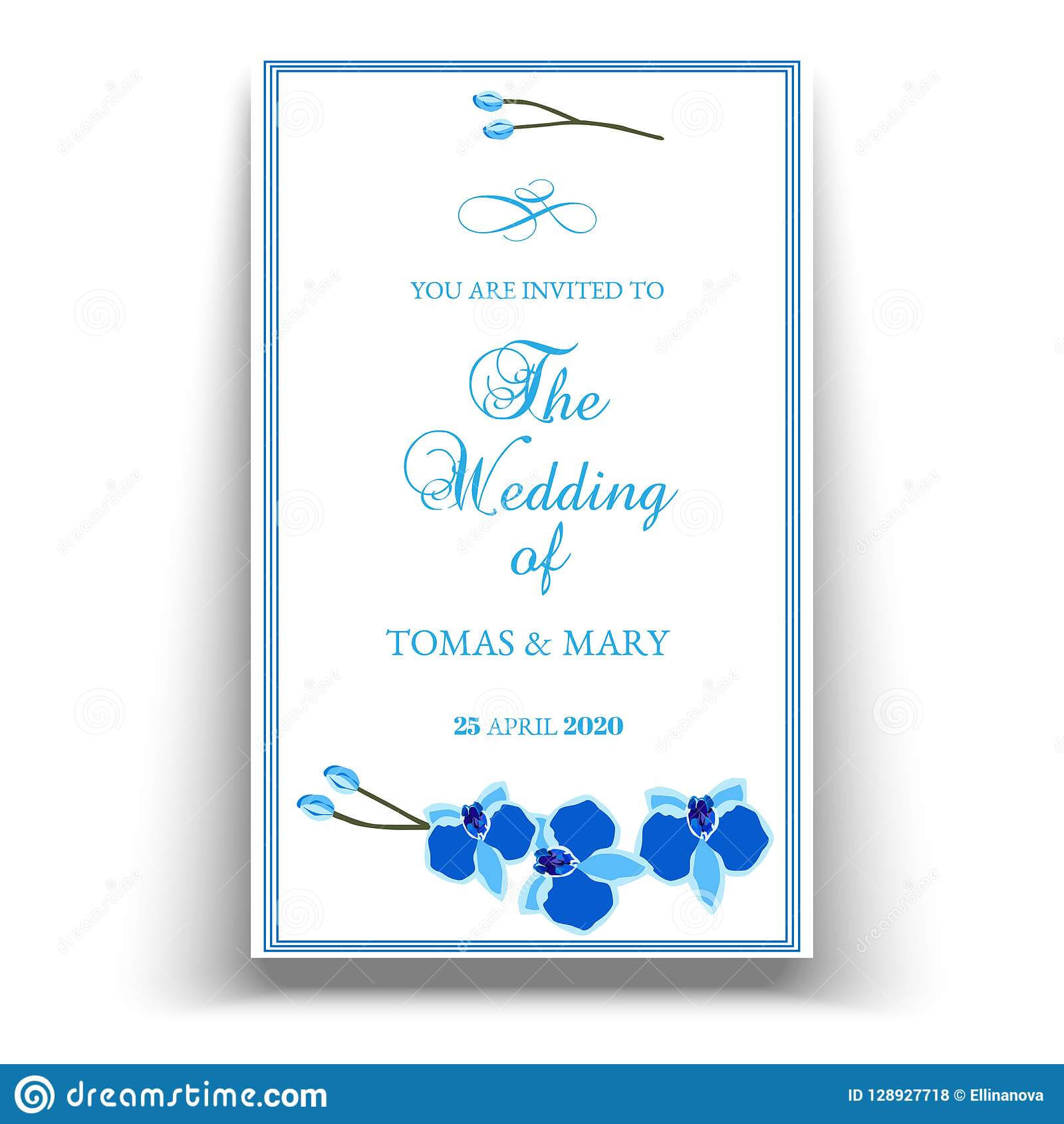 Wedding Marriage Event Invitation Template With Blue Orchid Within Engagement Invitation Card Template