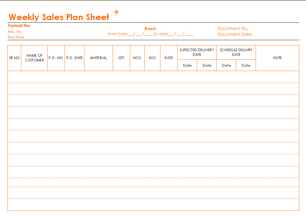 Weekly Sales Plan Sheet Format With Sales Visit Report Template Downloads