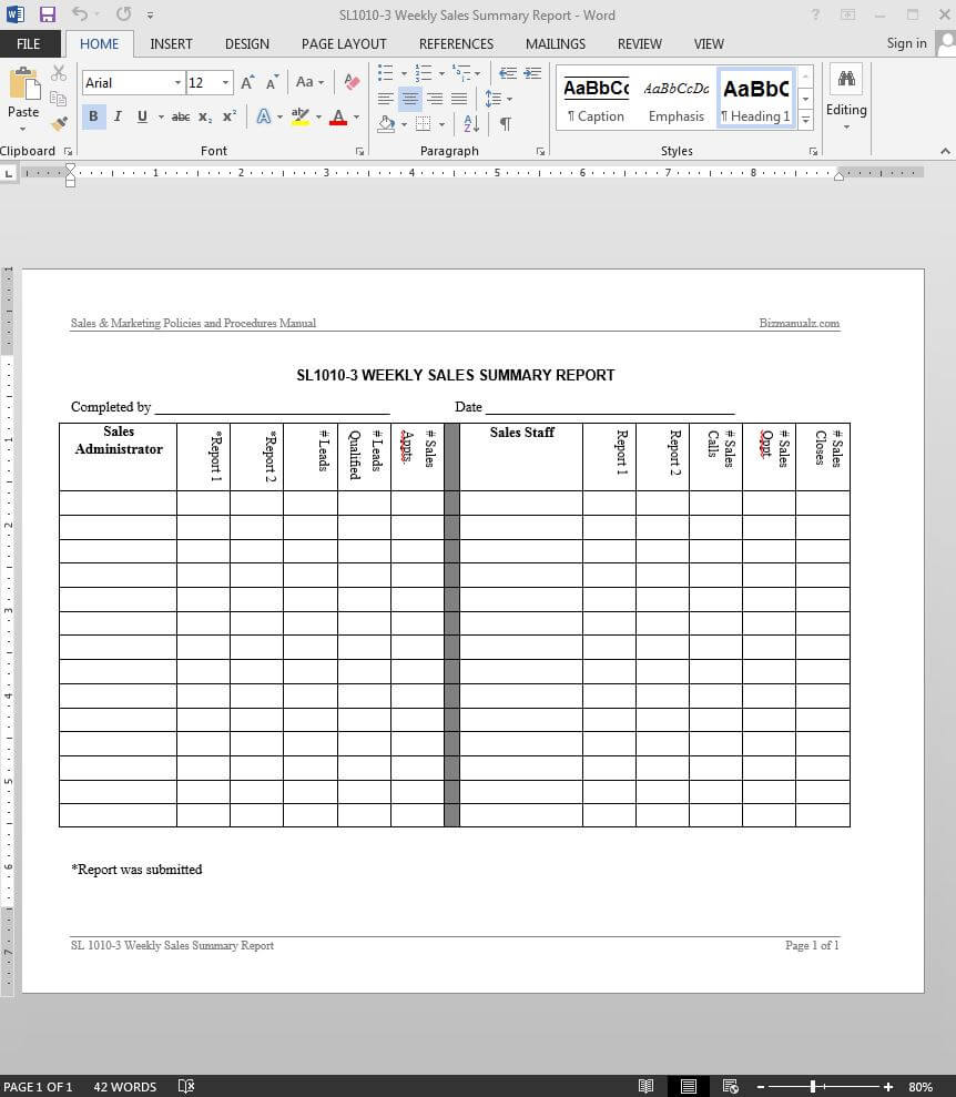 Weekly Sales Summary Report Template | Sl1010 3 With Weekly Test Report Template