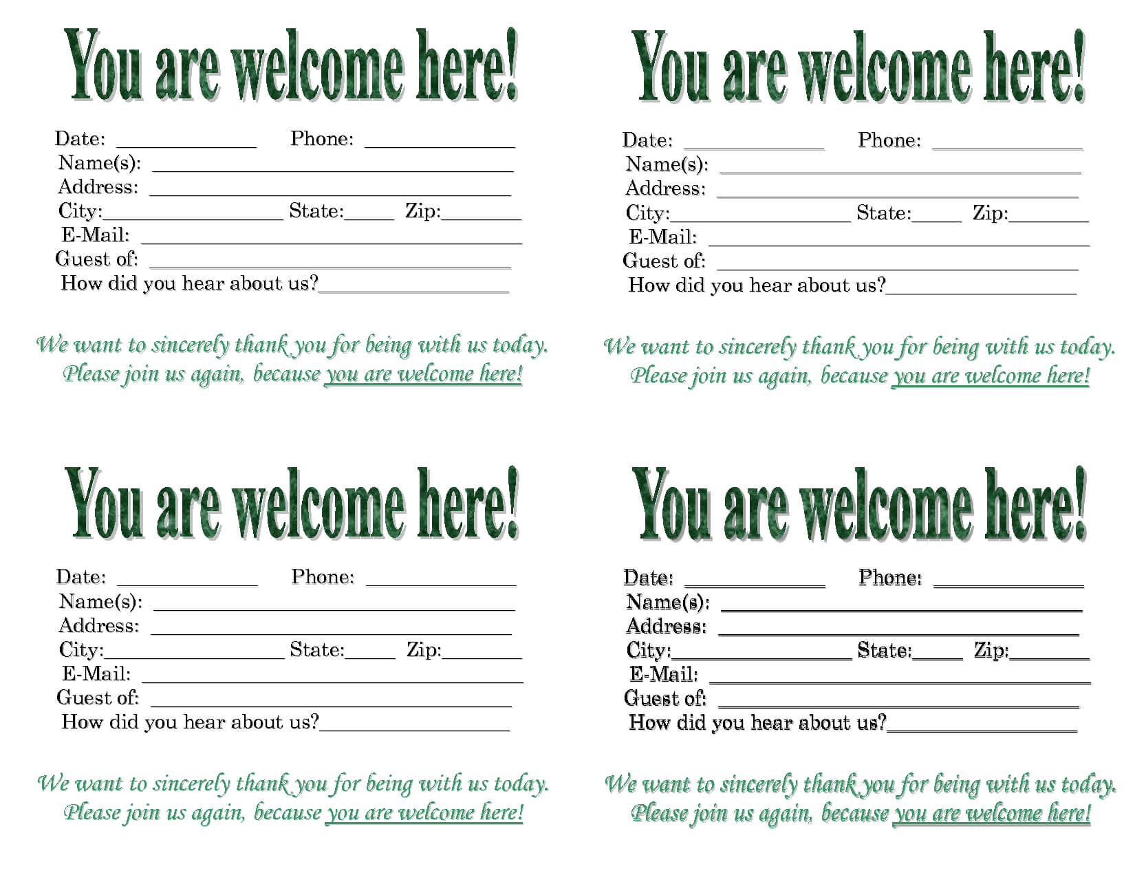 Welcome Card Templates – Topa.mastersathletics.co Within Church Visitor Card Template