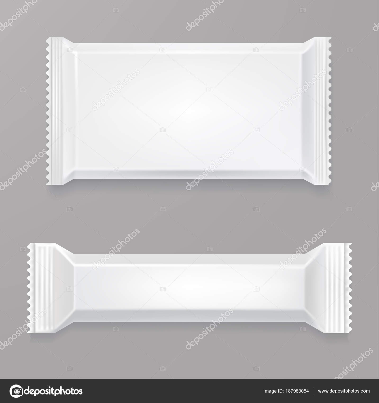 White Blank Chocolate Bar Mockup. White Polyethylene Package In Blank Candy Bar Wrapper Template