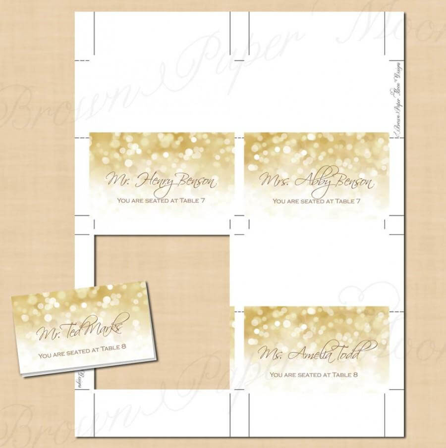 White Gold Sparkles Place Card Tent (Fold To 3.5X2): Text Pertaining To Table Place Card Template Free Download